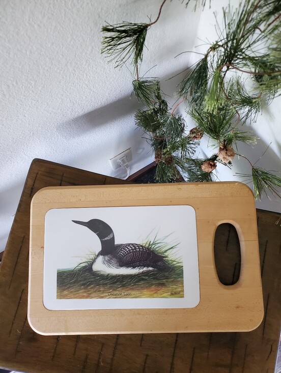 John Marshall Art Other - Vintage John Marshall Common Loon Wood Ceramic Tile Cutting Board Trivet Cabin